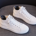 Layered Cowhide High-top White Shoes Women