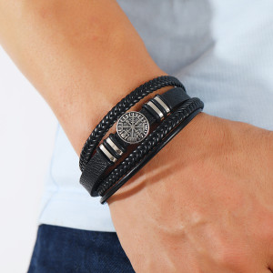 Men's Multi-layer Woven Compass Leather Bracelet