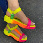 Rainbow color velcro flat sandals for women