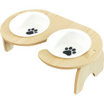 Inclined Cervical Spine Protection Stainless Steel Wooden Frame Pet Bowl