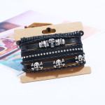 Skull Beaded Vintage Cowhide Bracelet Men'S Woven Diy Suit Leather Bracelet