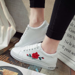 Rose embroidered little white shoes