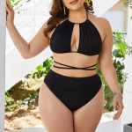 Amazon Foreign Trade Large Size 5XL New Black Sexy Bikini High Waist Slim Body Covering Belly Sexy Bikini