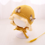 Autumn And Winter Knitted Hat Cute Princess Flower Beanie Baby Girl Warm Lace Up Wool Earmuffs Hat