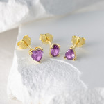 S925 Sterling Silver Purple Cluster Heart-shaped Diamond Stud Earrings