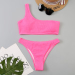 Women's Fashion Solid Color Wavy One Shoulder Bikini