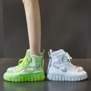 Double zipper high-top mesh breathable jelly shoes