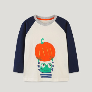 European And American Round Neck T-shirt Autumn Cartoon Halloween Pumpkin Print