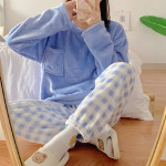 Coral Velvet Pajamas Women's Long-sleeved Trousers Flannel Homewear Suit