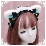 A lovely japanese Lolita hairdress, Catwoman Plush Lolita headdress, lace cat ear hair band