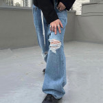 Women's Hip Hop Irregular Ripped High Waist Tie Loose Pants