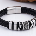 Black Leather Woven Men's Versatile Titanium Steel Leather Bracelet