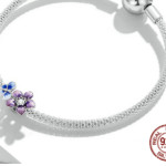 Sterling Silver S925 Beaded Bracelet White Gold Plated Colorful Beads