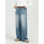 Loose And Versatile Blue Straight Wide Leg Jeans For Men