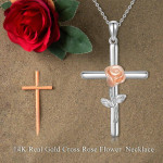 10K Real Gold Cross Rose Flower Necklace for Women