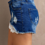 Women's Lace Hem Denim Shorts Washed And Frayed Shorts