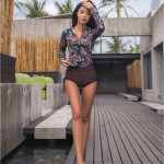 Printed High Waist Split Women's Swimsuit With Long Sleeves