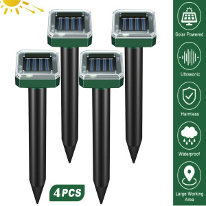 4 Pack Solar Power Ultrasonic Mice Gopher Mole Pest Snake Repellent Repeller Mouse Mosquito Ultrasonic Solar Power Rechargeable Outdoor Indoor Tool Frighten Animals