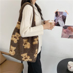 Cute Bear Print Bags Winter Lamb Shoulder Bag Women Shopping Handbags