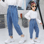 CUHK Korean Three-button Flower Bud Denim Trousers