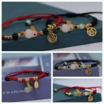 Red Rope Knitting Zodiac Jade Rabbit Female Bracelet