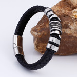 Black Leather Woven Men's Versatile Titanium Steel Leather Bracelet