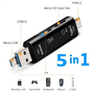 Portable 5 In 1 Multifunction Usb 2.0 Type C Usb Micro Usb Tf SD Memory Card Reader OTG Card Reader Adapter Mobile Phone Accessories