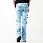 Stacked Wash Patchwork Rope Edging Stitching Raw Edge Flared Cargo Jeans