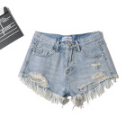 Women's New Low Waist Fringe Denim Shorts