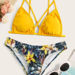 Split cross rope multi-color bikini swimsuit