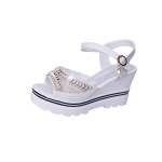 Summer New Solid Color Women's Sandals Wedge Rhinestone Waterproof