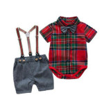 Suspenders Shorts Short Sleeve Plaid One-piece Ha Collar Knot Four-piece Suit