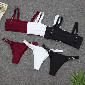 Solid Color Row Eye Strap Bikini