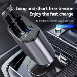 Retractable Car Charger 120W USB&Type C Cable For Phone Fast Charge Adapter