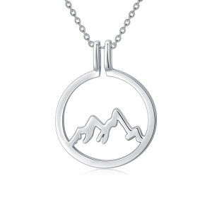 925 Sterling Silver Mountain Ring Holder Round Shape Pendant Necklace 