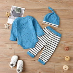 Long Sleeve Polka Dot Printed Striped Trouser Set With Hood