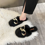 Rabbit Hair Drag Outside Wear Plus Velvet Warm Wrap Head Half Slippers