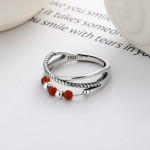 South Red Round Beads Rotatable Ring Double-layer Hollow