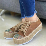 Sponge Cake Twine Bottom Sequined Lace-up Platform Fisherman Shoes