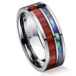 8MM wide tungsten steel ring with polished wood grain men's wedding rings