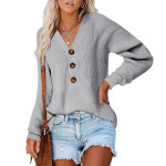 New Button New Knitted V-neck Sweater Women