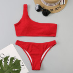 Women's Fashion Solid Color Wavy One Shoulder Bikini