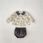 Infant Flower Printed Long-sleeved Top Two-piece Pants