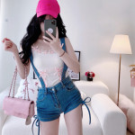 Lace Heart Bow Early Summer Denim Shorts