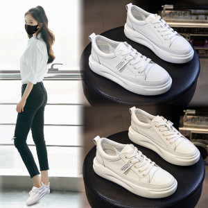 Large size leather platform white shoes