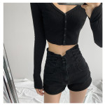 Small Man Waist Cross Woven Super High Waist Tummy Denim Shorts Women