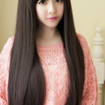 Wig Female Long Straight Hair Long Hair With Bangs And Pear Flower Head