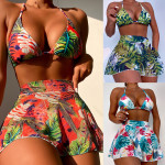 Big Flower Leaf Three Piece Swimsuit Bikini