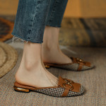 Women's Retro Flat Bottom Horse Buckle Slippers