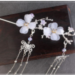 Ancient Style Hair Accessories Hanfu Plum Blossom Branch Tassel Hairpin White Flower Drill